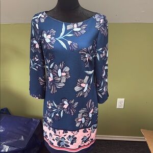 Vince Camuto Blue Sheath Dress with Bell Sleeves